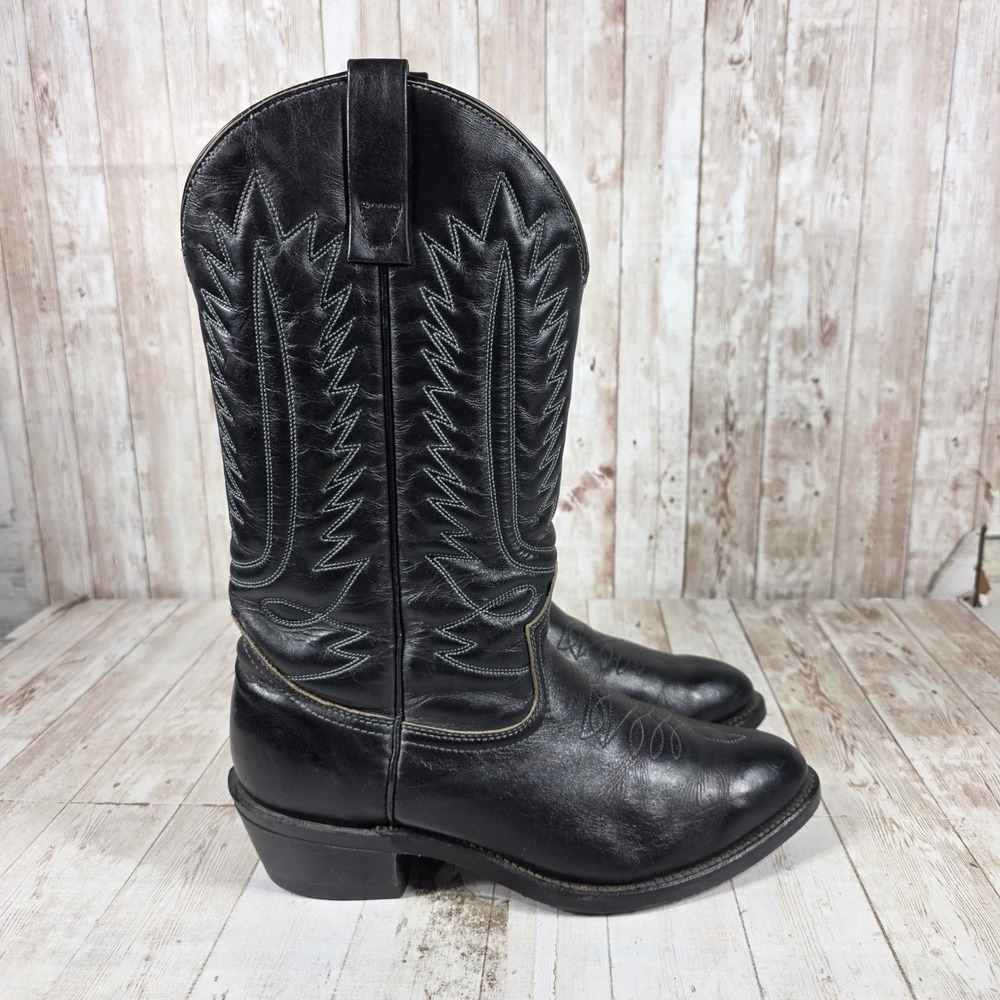 Mens Vintage Black Leather‎ Western Cowboy Boots Vibram Sole Union Made 8EE 887